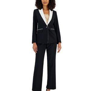 Le Suit Women's Crepe Contrast-Collar Jacket & Kate Straight-Leg Pants